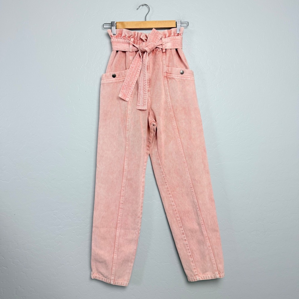 Sea New York Pink Acid Wash Paperbag Waist Cotton Tapered Pants Size 2